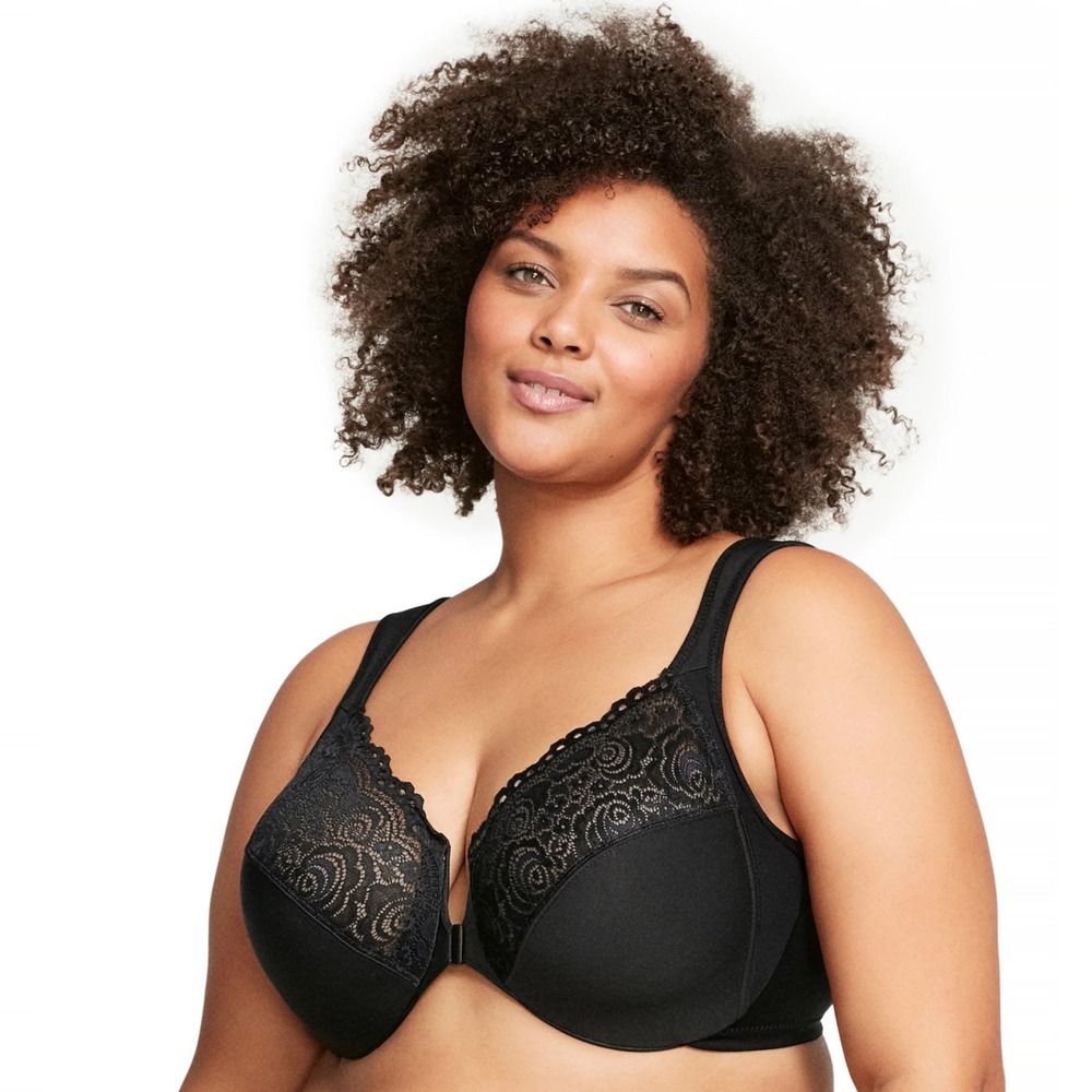 Glamorise WonderWire Front Closure Lace Bra Black 1245 Womens‎ 38H US